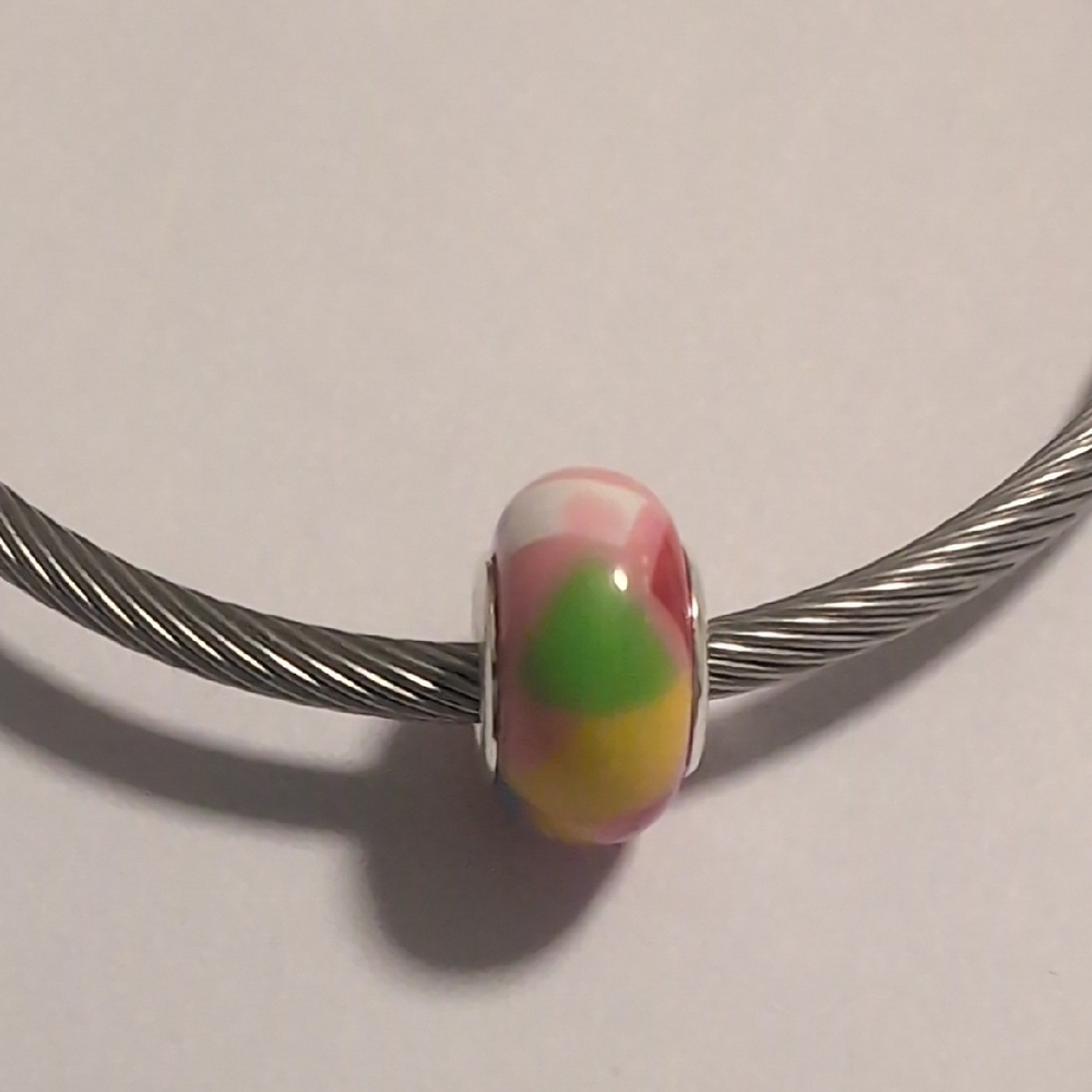 Silver Colorful Pink Green Blue White Artistic Charm for Pandora Style Bracelet